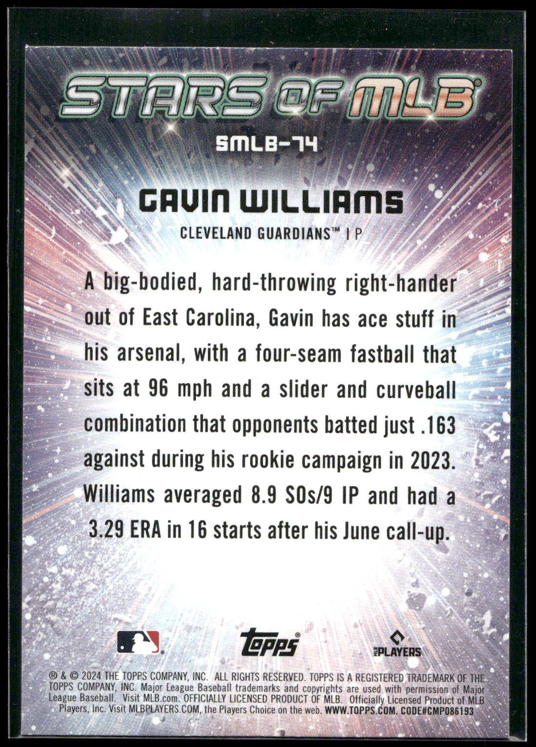 2024 Topps Update #SMLB-74 Gavin Williams Stars of MLB
