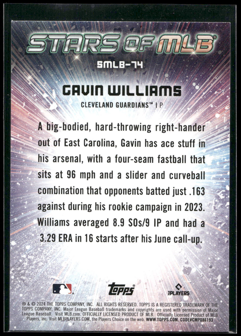 2024 Topps Update #SMLB-74 Gavin Williams Stars of MLB