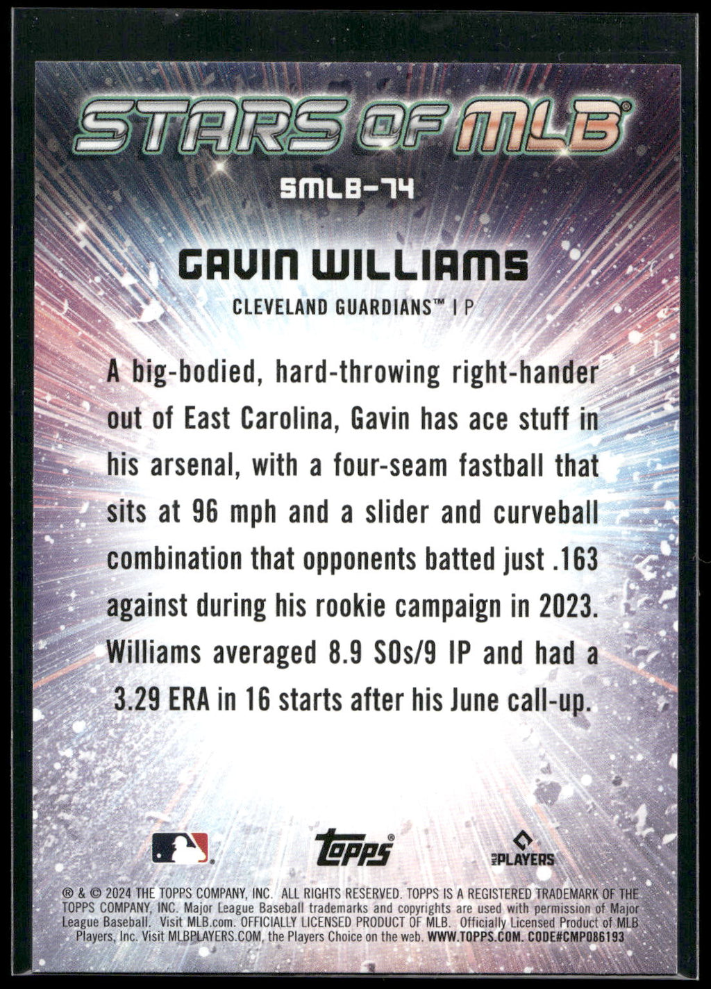 2024 Topps Update #SMLB-74 Gavin Williams Stars of MLB