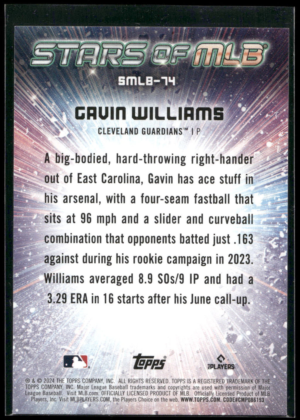 2024 Topps Update #SMLB-74 Gavin Williams Stars of MLB
