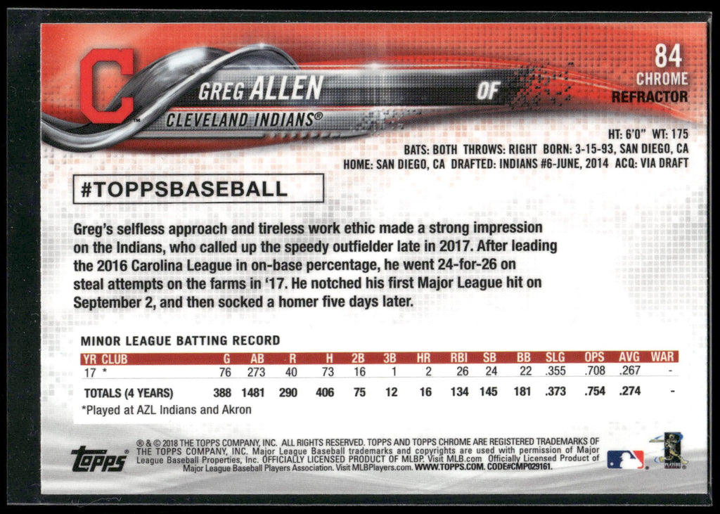 2018 Topps Chrome #84 Greg Allen Refractor