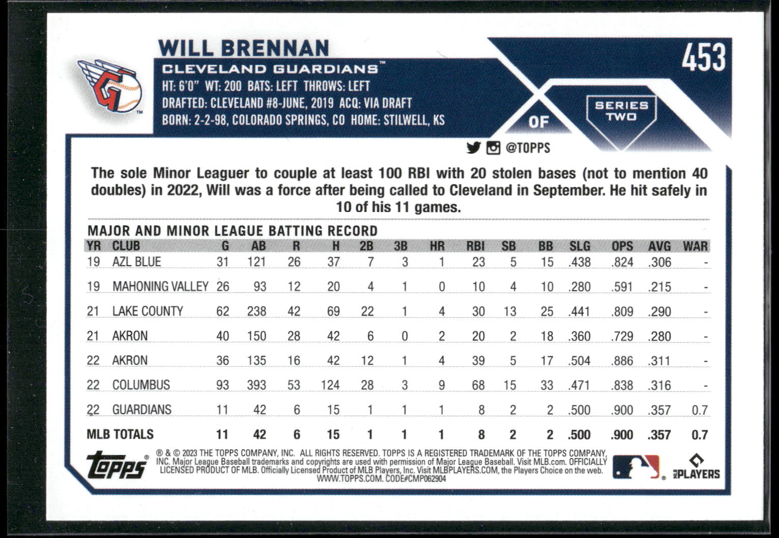 2023 Topps #453 Will Brennan