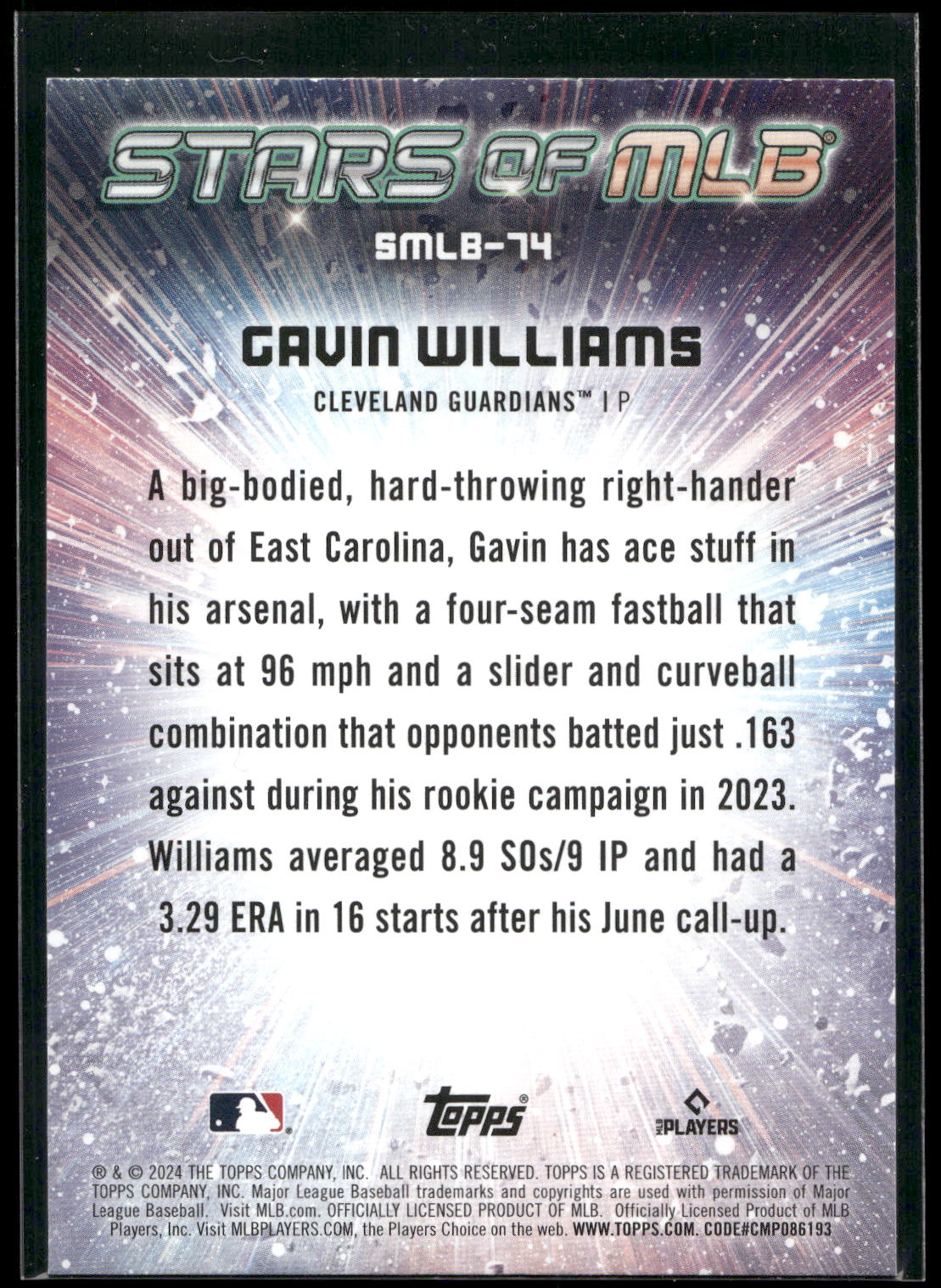 2024 Topps Update #SMLB-74 Gavin Williams Stars of MLB