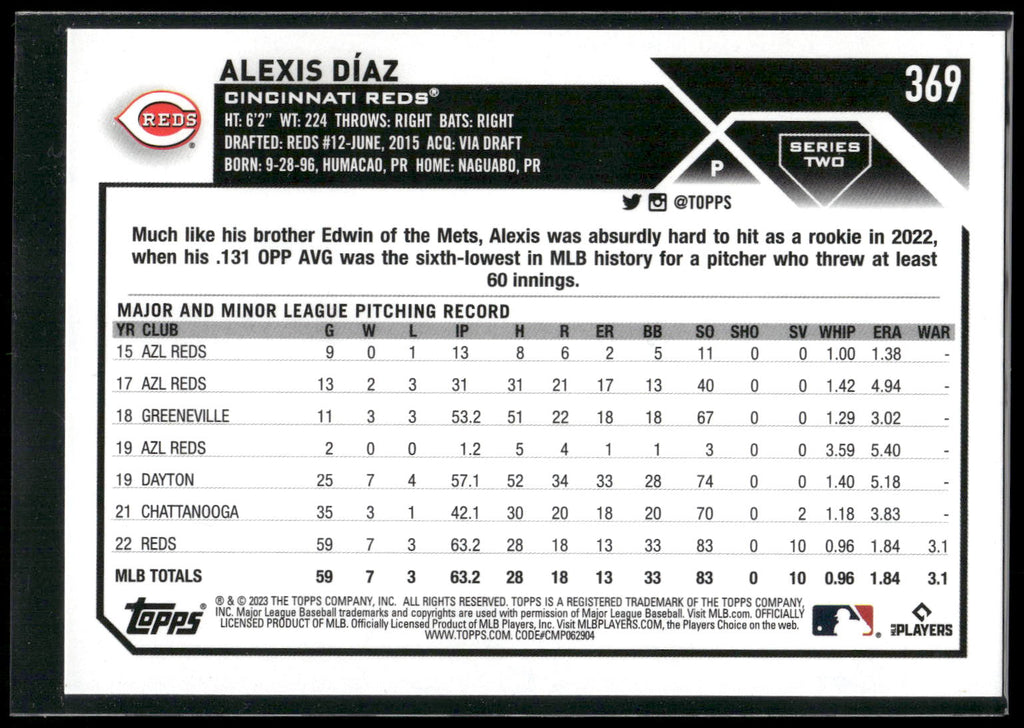 2023 Topps #369 Alexis Díaz