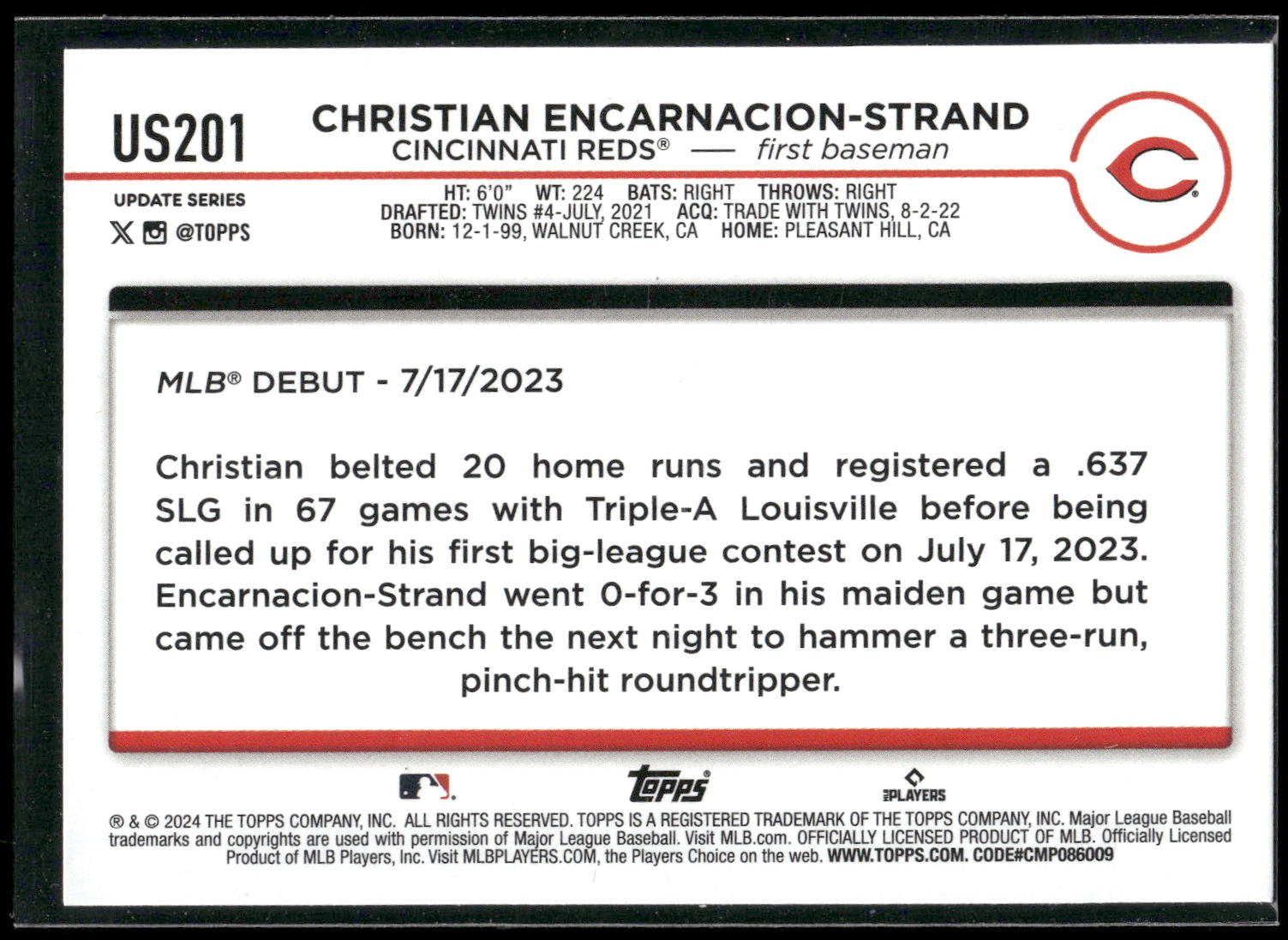 2024 Topps Update #US201 Christian Encarnacion-Strand