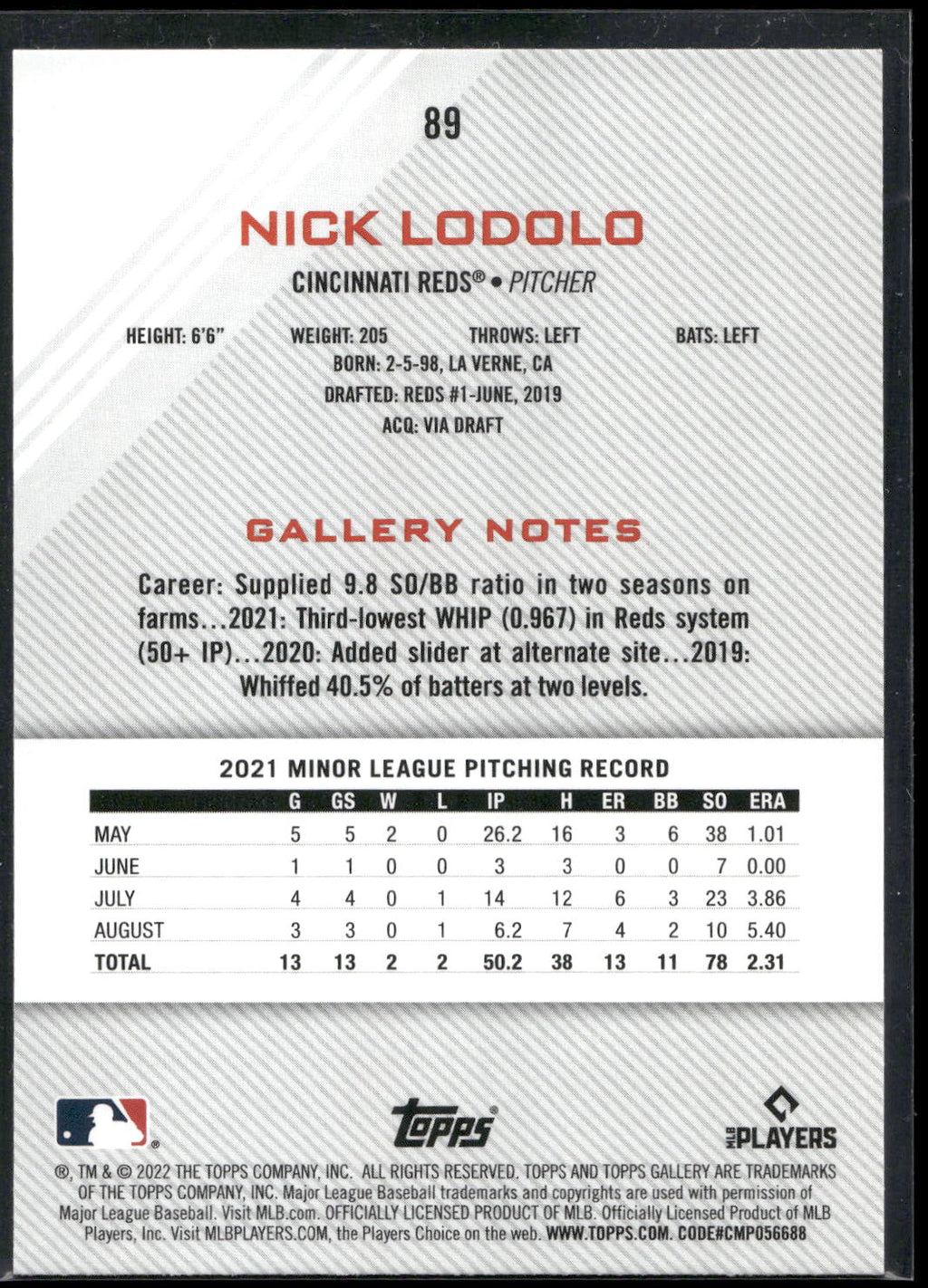 2022 Topps Gallery #89 Nick Lodolo