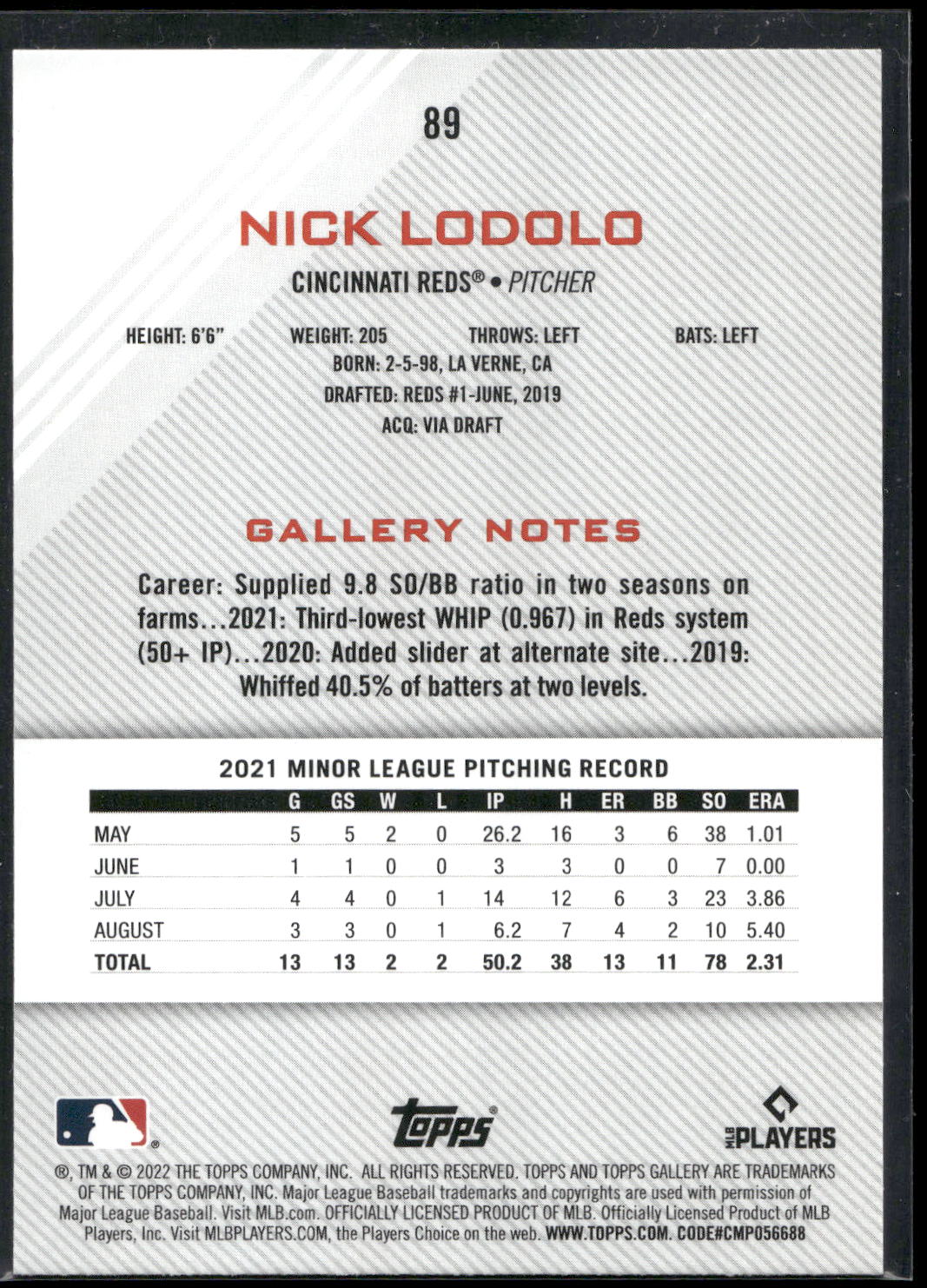 2022 Topps Gallery #89 Nick Lodolo