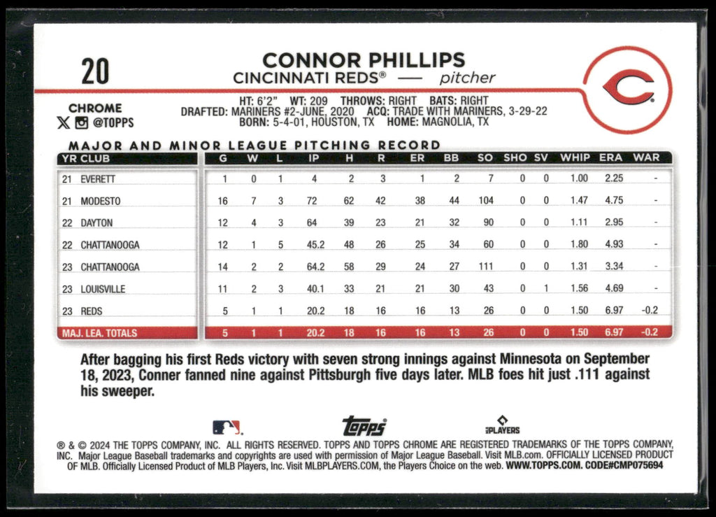 2024 Topps Chrome #20 Connor Phillips X-Fractors