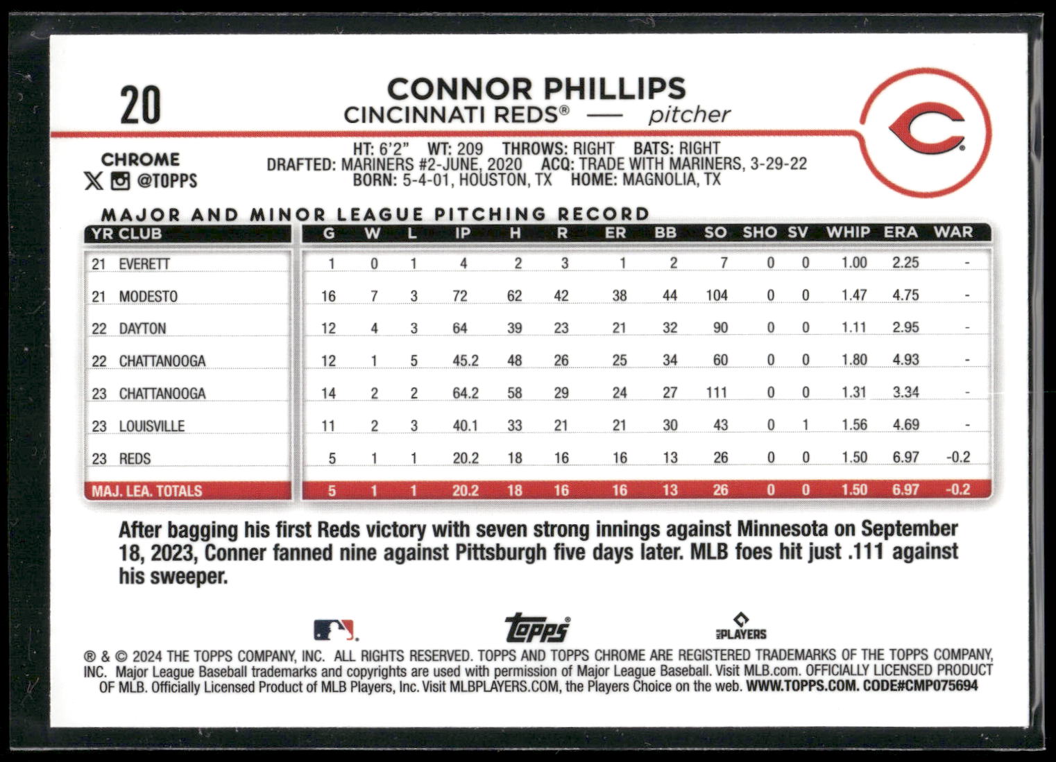 2024 Topps Chrome #20 Connor Phillips X-Fractors