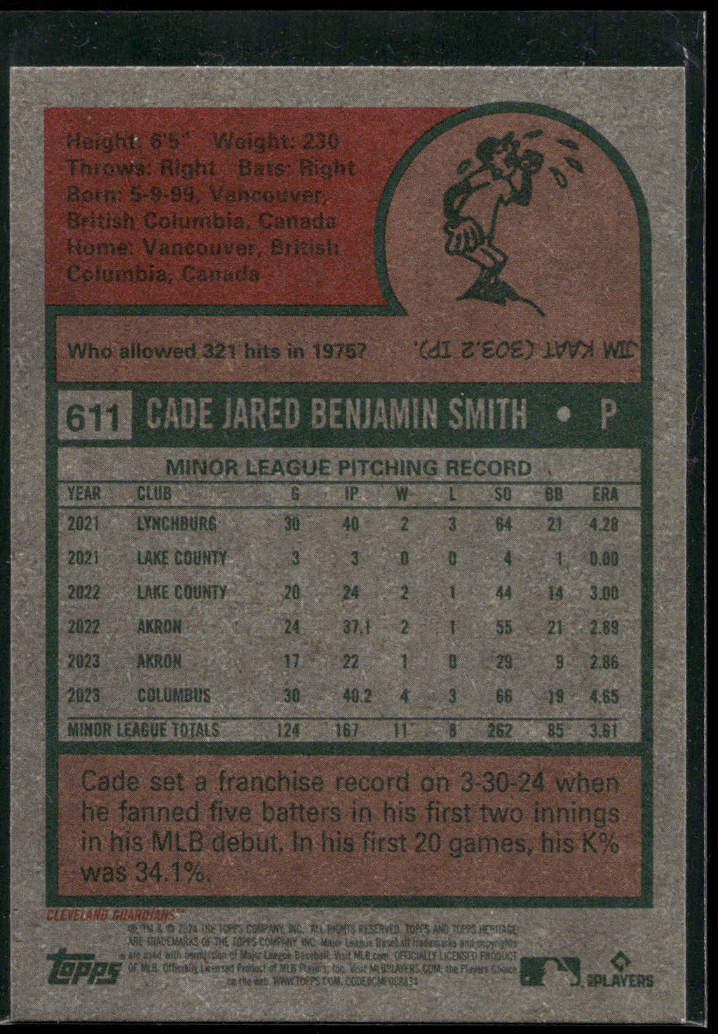2024 Topps Heritage #611 Cade Smith