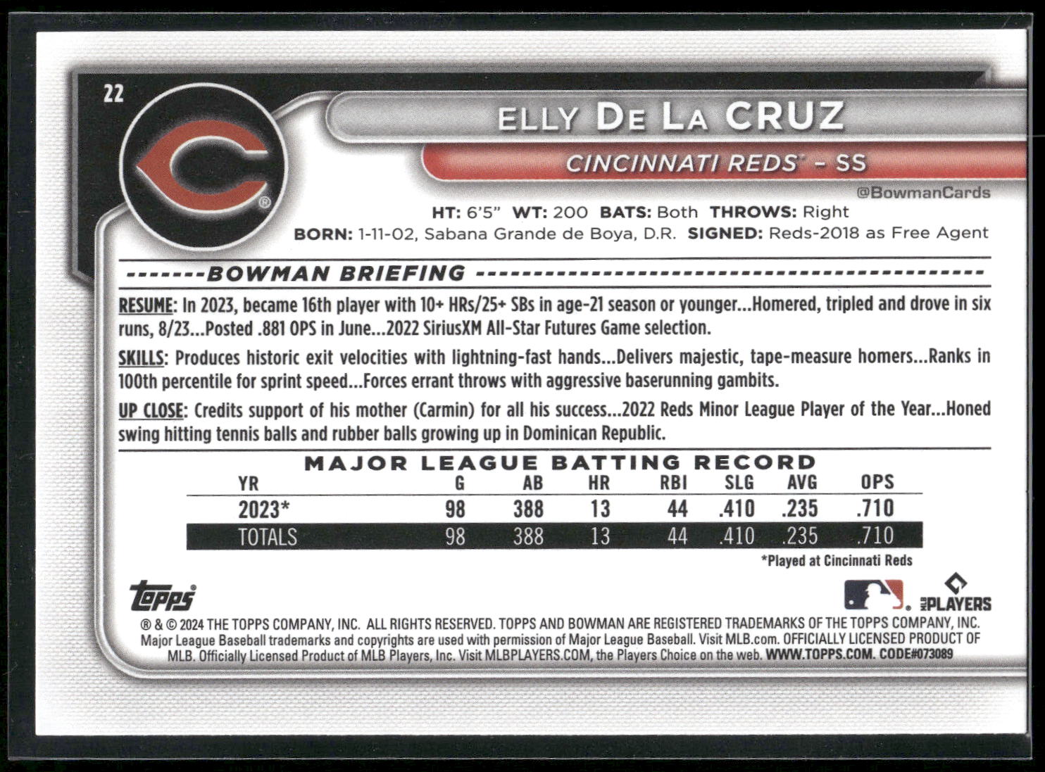 2024 Bowman #22 Elly De La Cruz