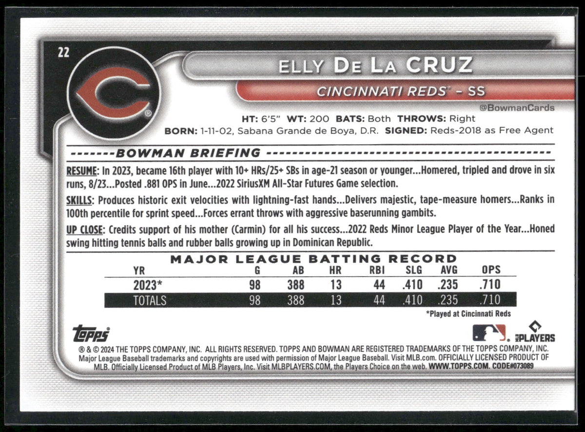 2024 Bowman #22 Elly De La Cruz