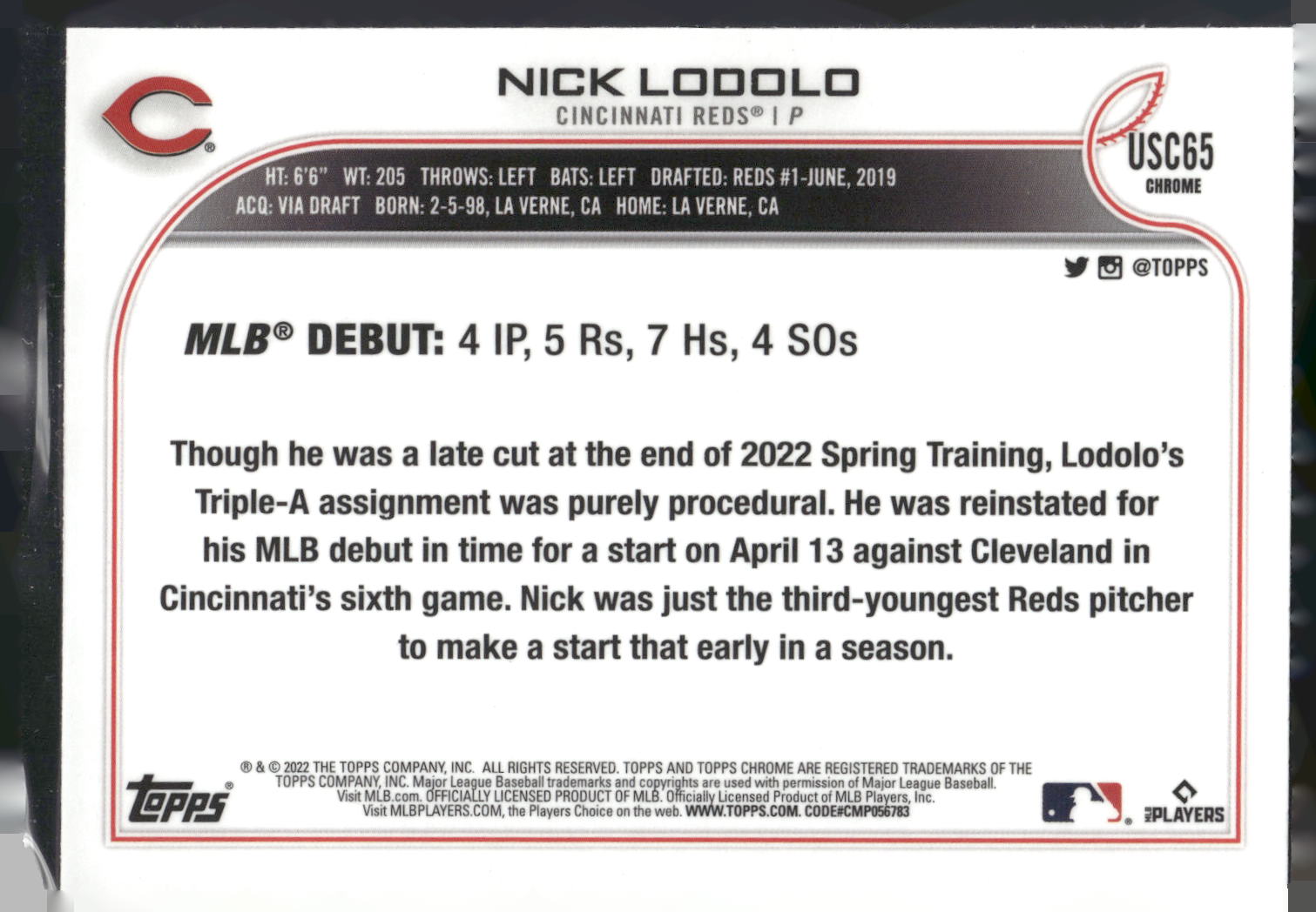 2022 Topps Chrome Update #USC65 Nick Lodolo