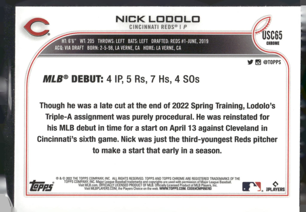 2022 Topps Chrome Update #USC65 Nick Lodolo