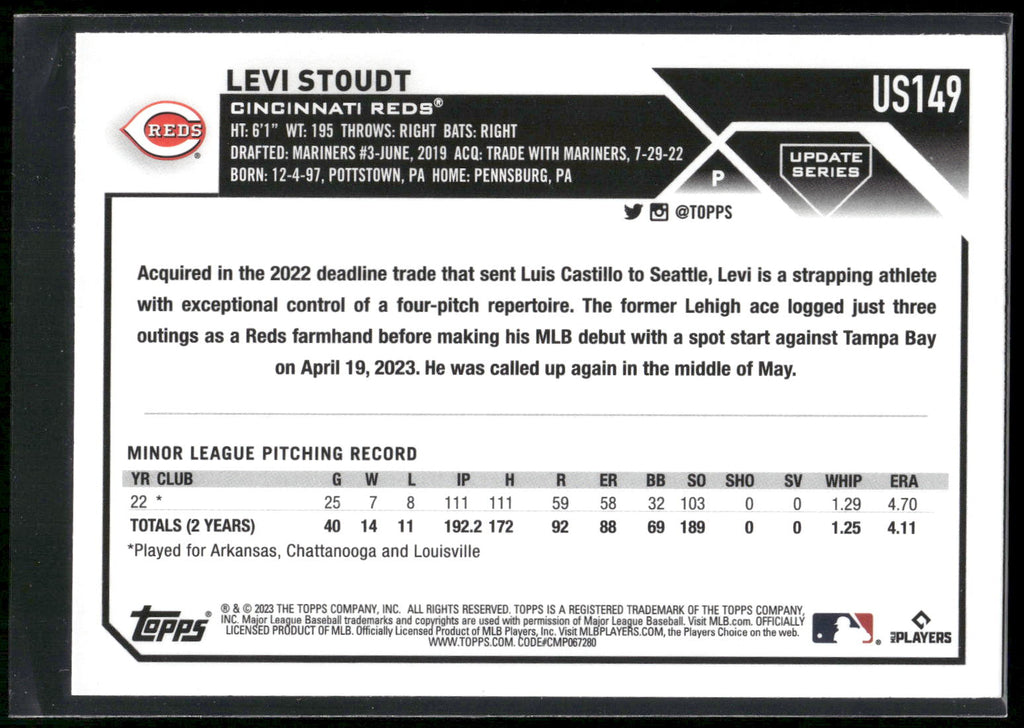 2023 Topps Update #US149 Levi Stoudt