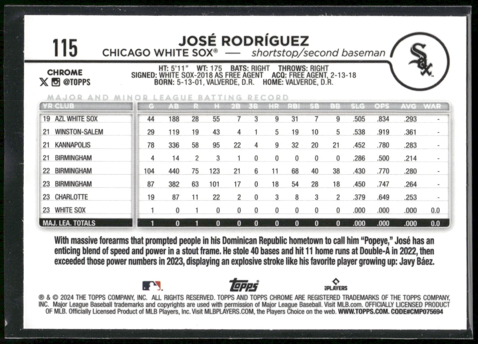 2024 Topps Chrome #115 José Rodríguez X-Fractors
