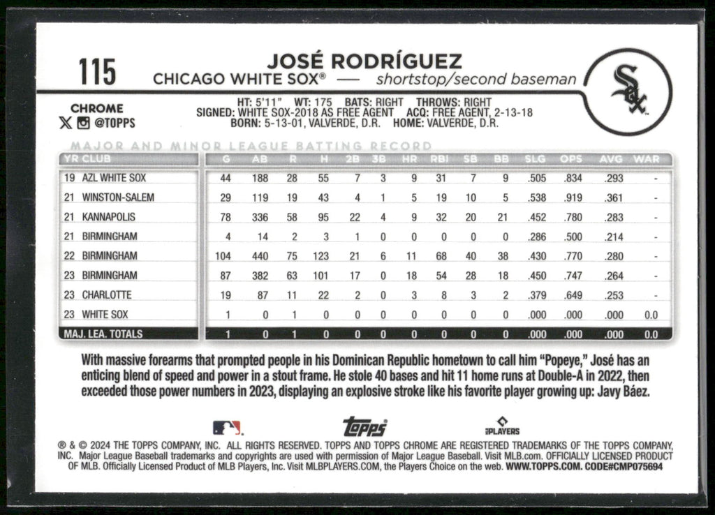 2024 Topps Chrome #115 José Rodríguez X-Fractors
