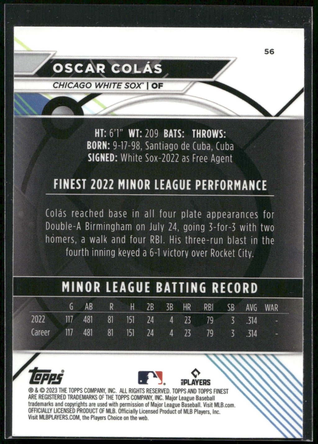 2023 Finest #56 Oscar Colás