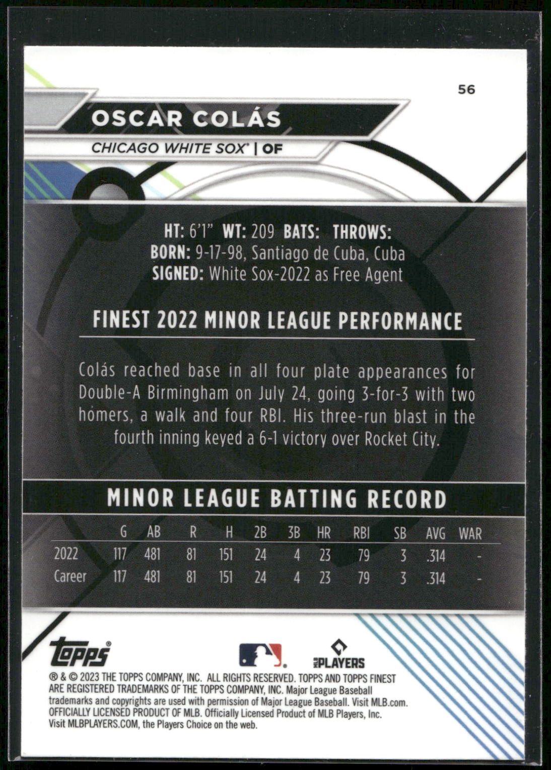 2023 Finest #56 Oscar Colás