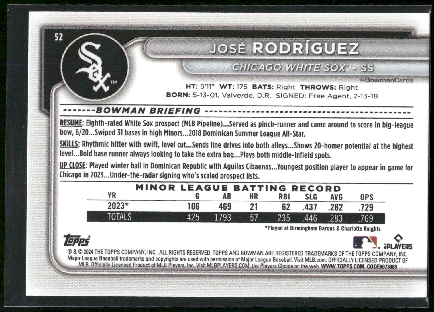 2024 Bowman #52 José Rodríguez