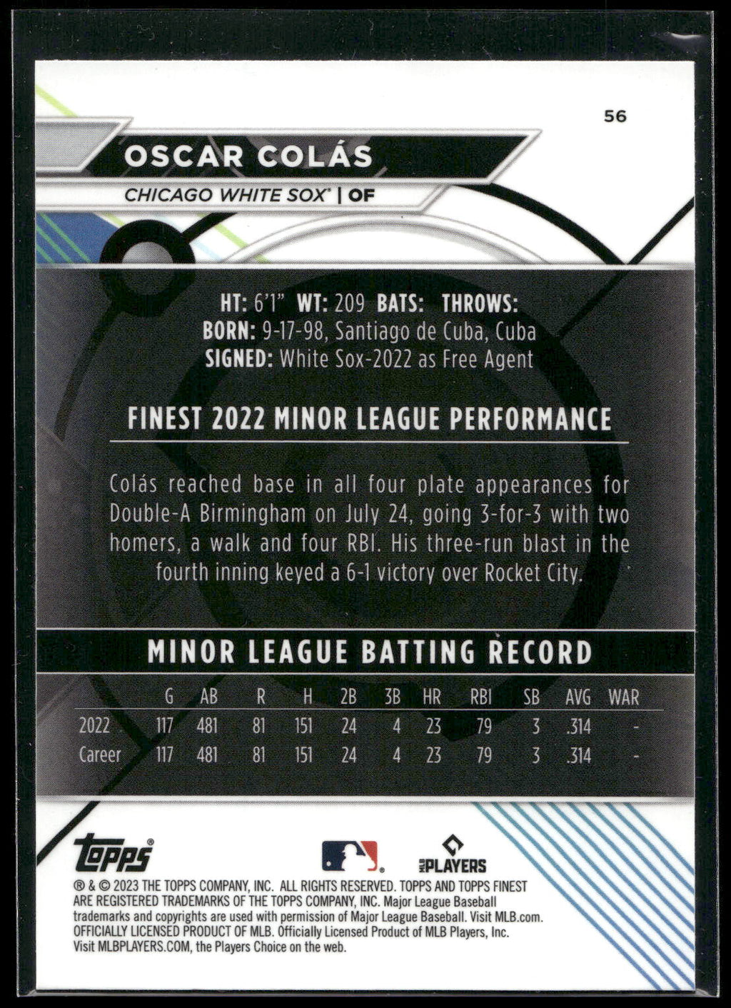 2023 Finest #56 Oscar Colás