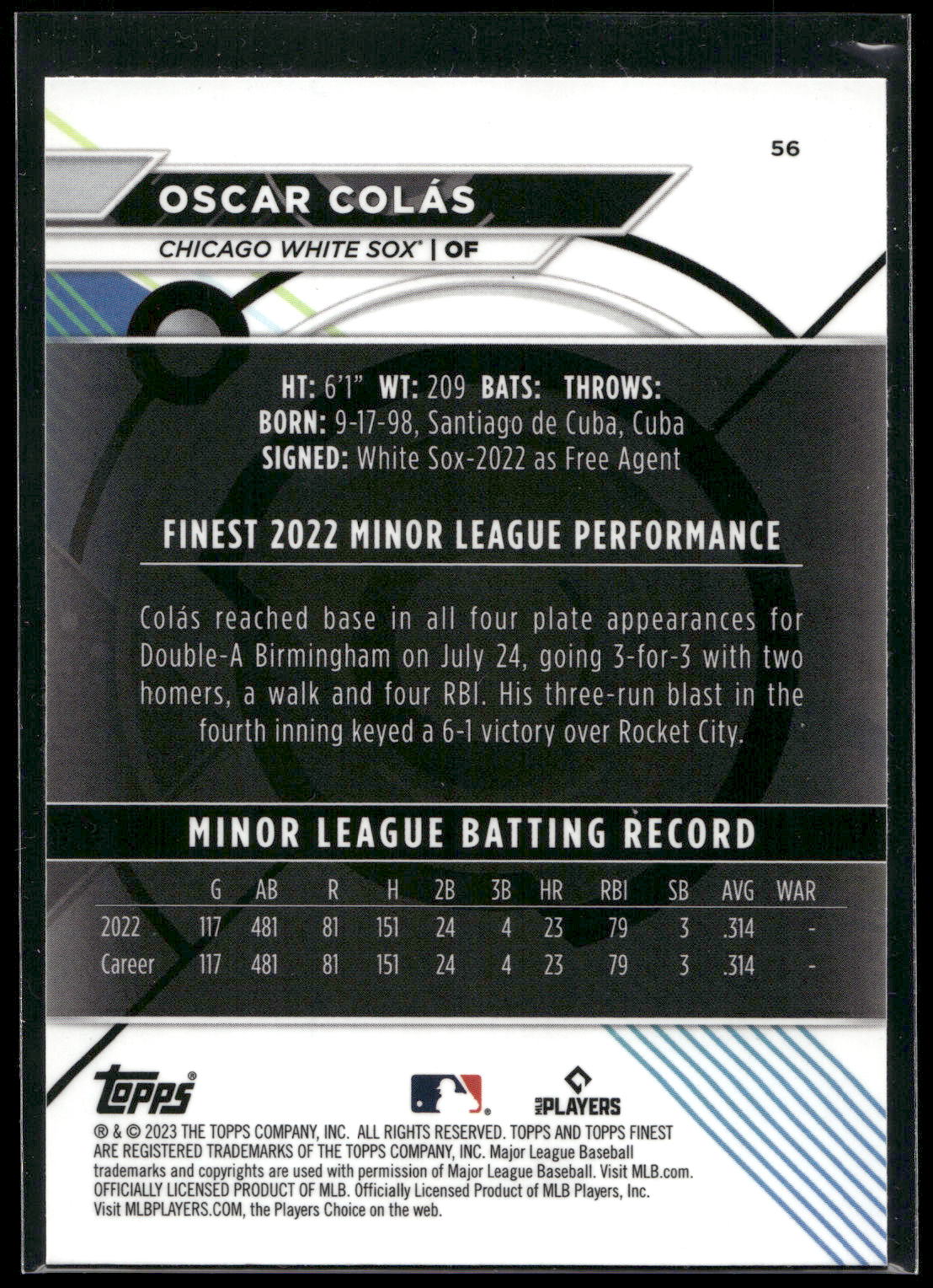 2023 Finest #56 Oscar Colás