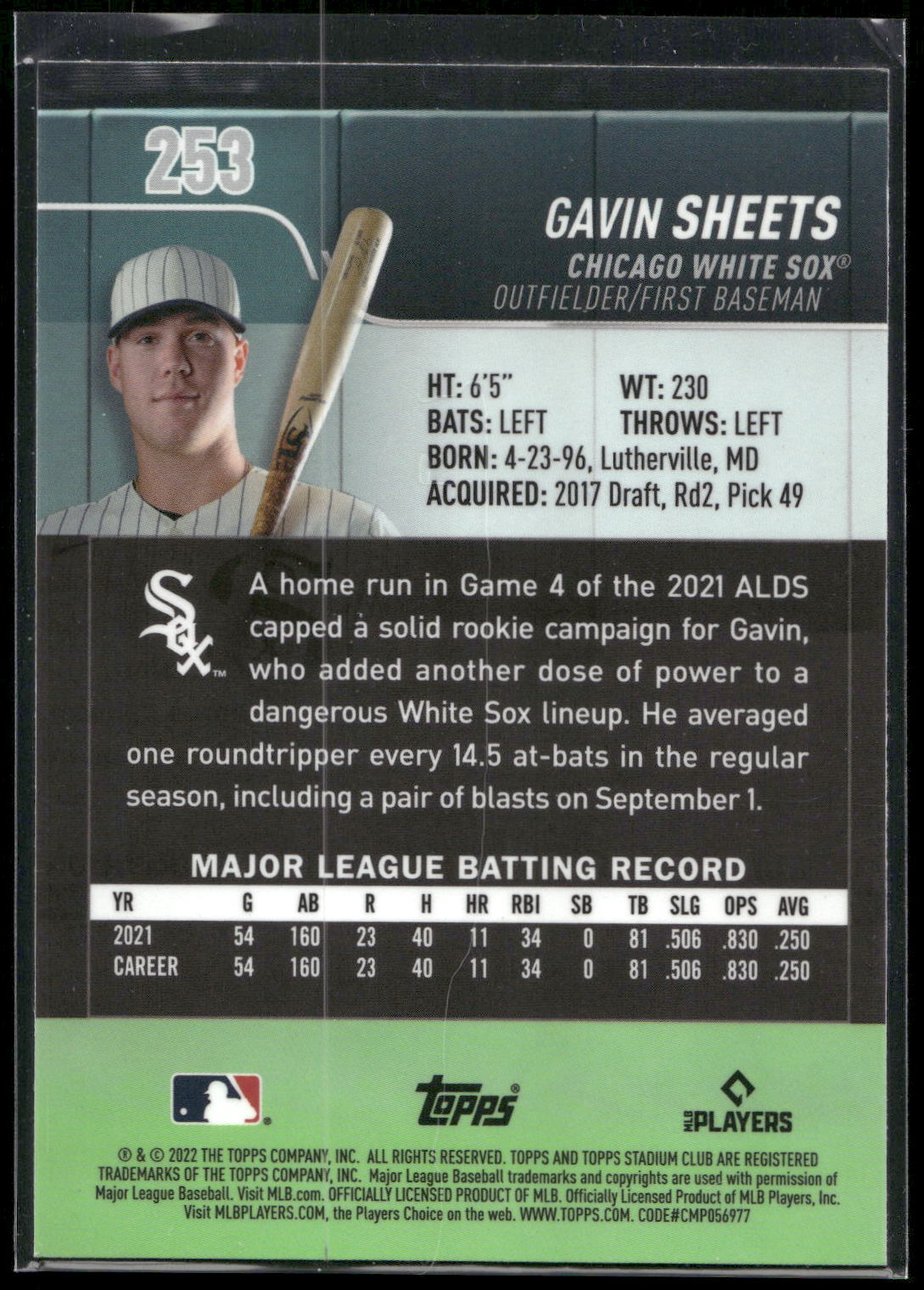 2022 Stadium Club Chrome #253 Gavin Sheets