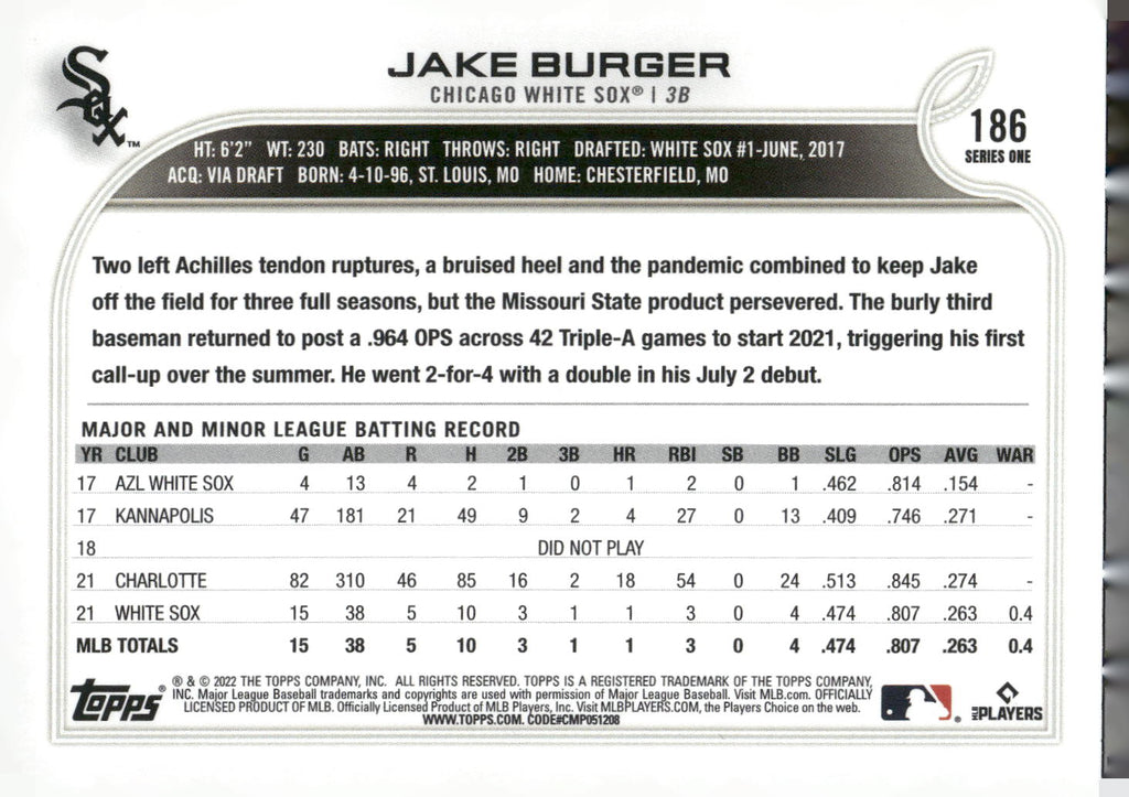 2022 Topps #186b Jake Burger
