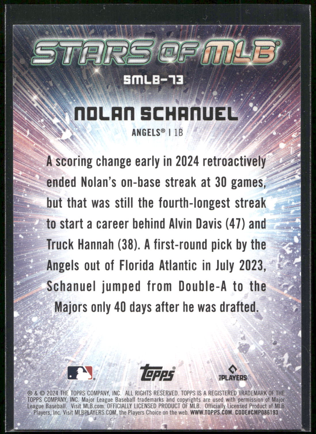 2024 Topps Update #SMLB-73 Nolan Schanuel Stars of MLB