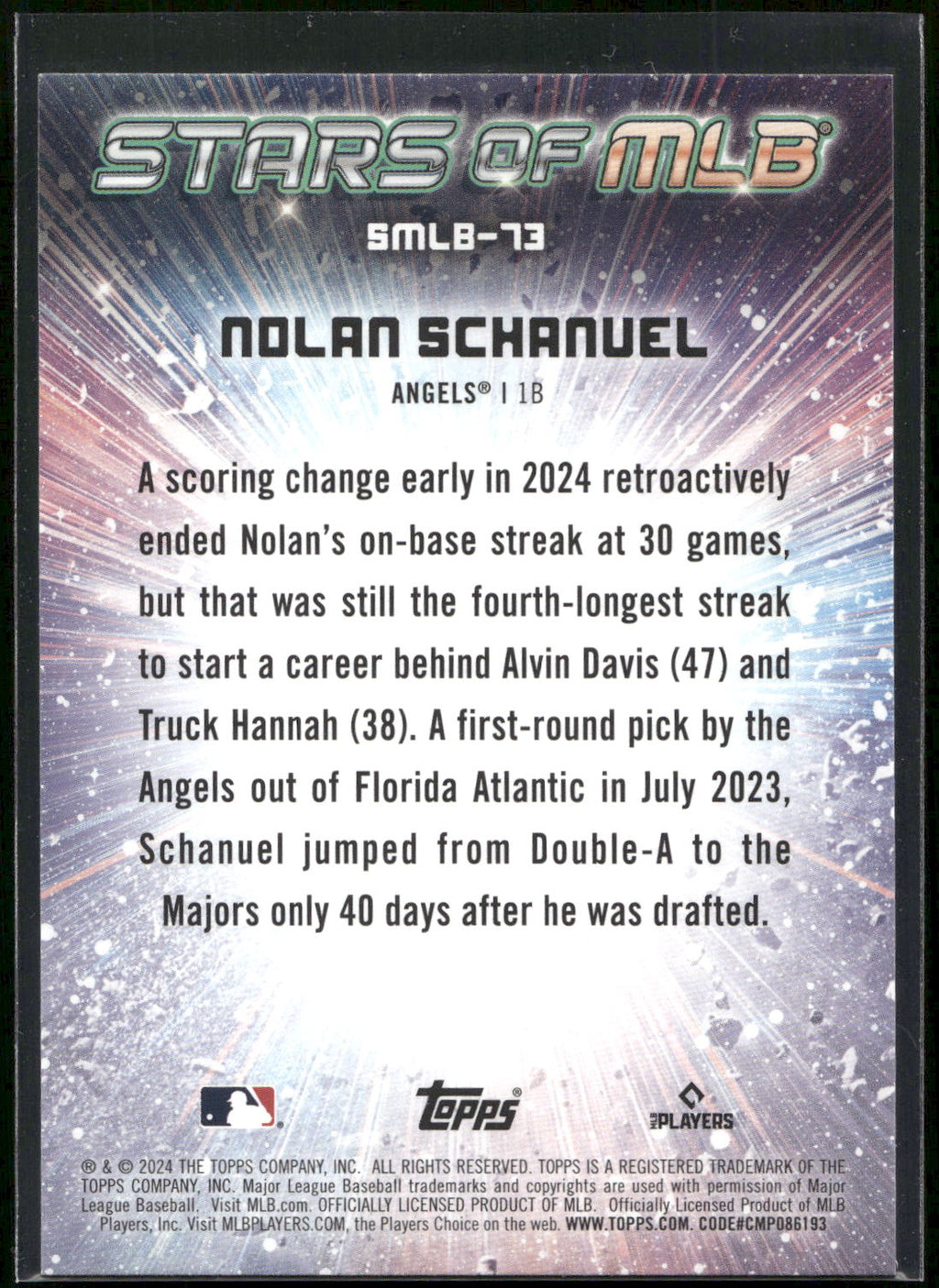 2024 Topps Update #SMLB-73 Nolan Schanuel Stars of MLB