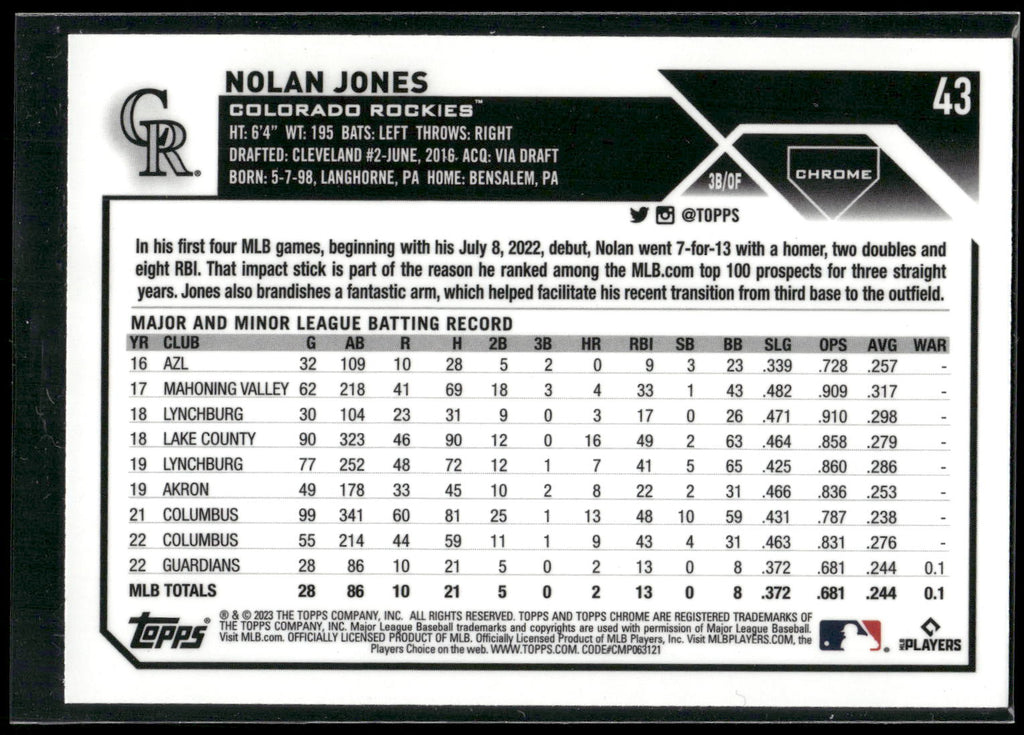 2023 Topps Chrome #43 Nolan Jones