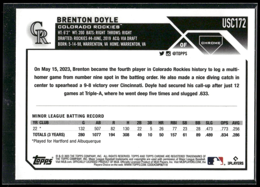 2023 Topps Chrome Update #USC172 Brenton Doyle