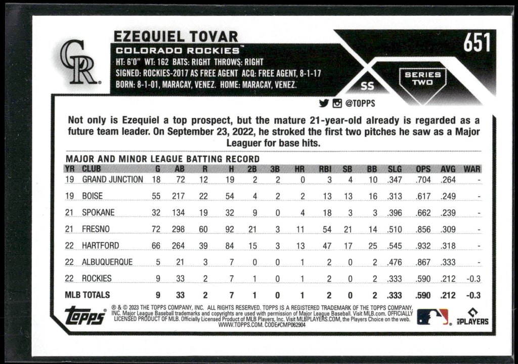 2023 Topps #651 Ezequiel Tovar