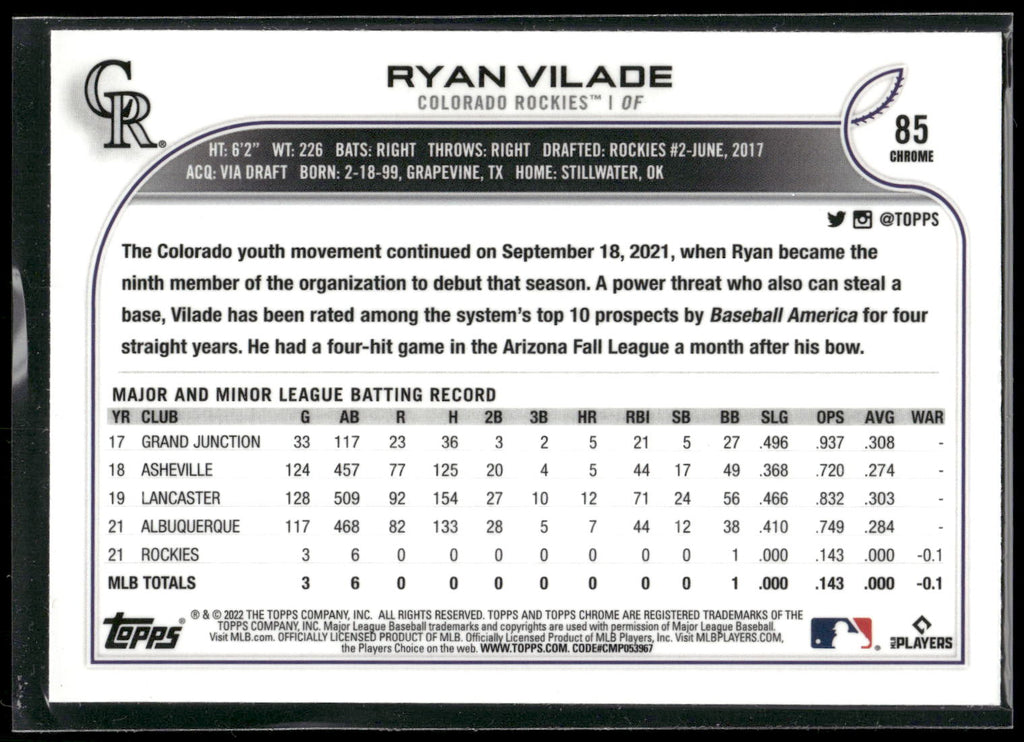 2022 Topps Chrome Sonic #85 Ryan Vilade
