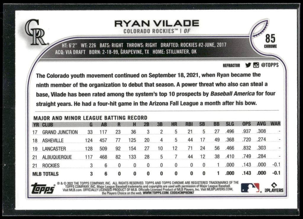 2022 Topps Chrome #85 Ryan Vilade Refractor