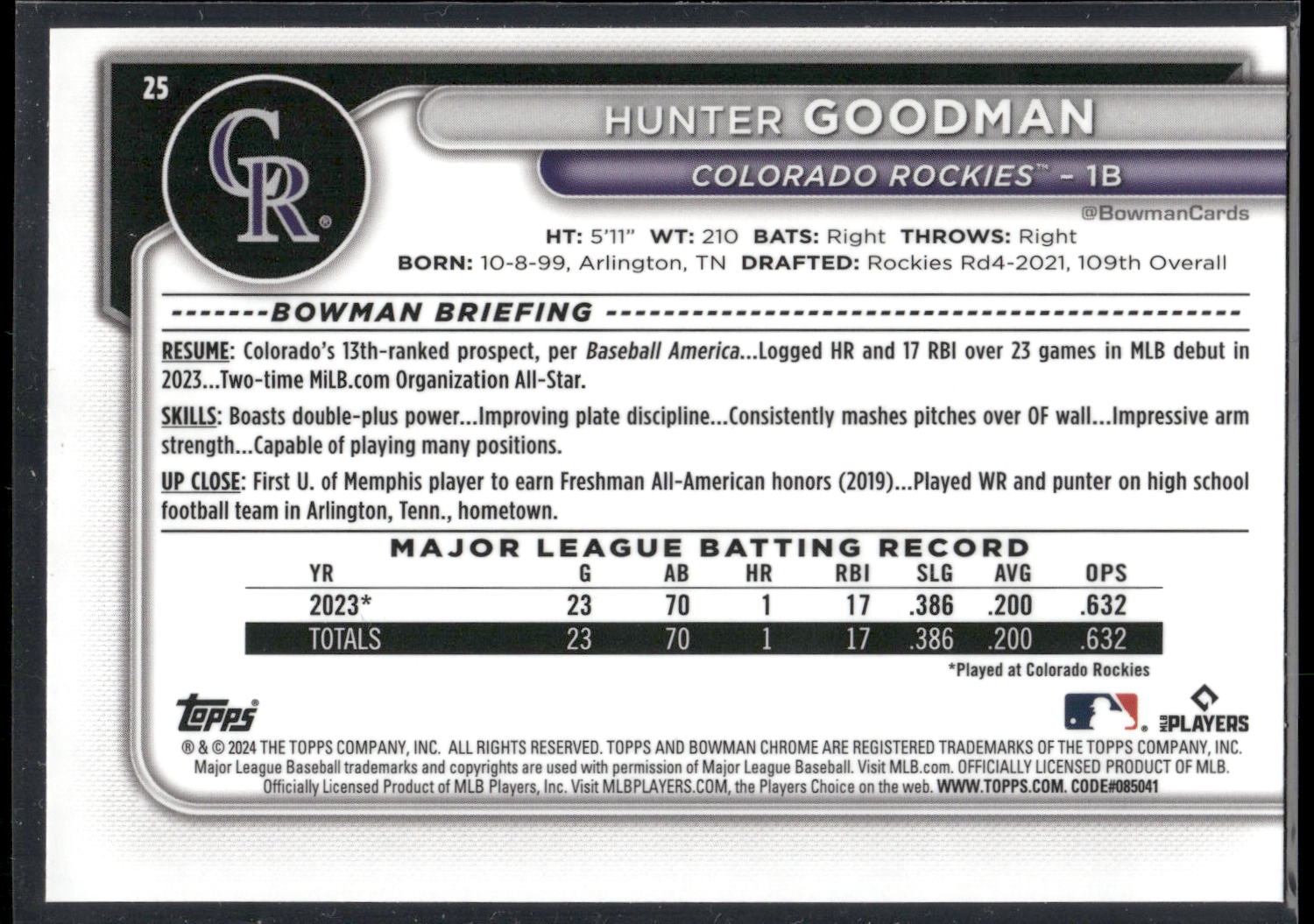 2024 Bowman Chrome #25 Hunter Goodman