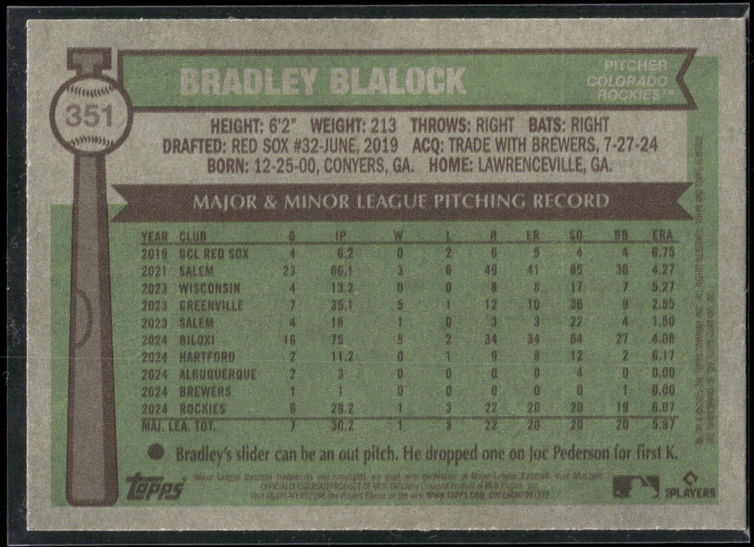 2025 Topps Heritage #351 Bradley Blalock