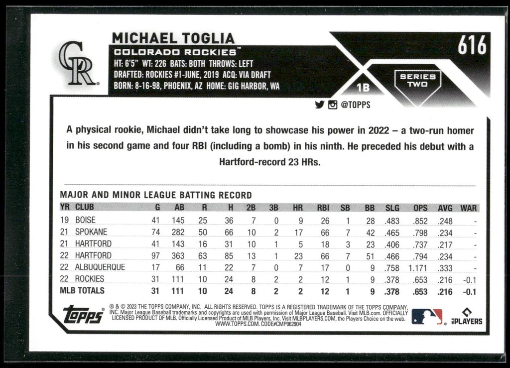 2023 Topps #616 Michael Toglia