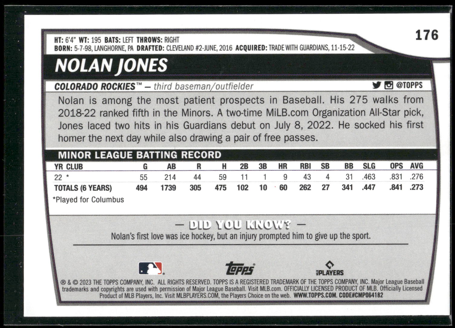 2023 Topps Big League #176 Nolan Jones