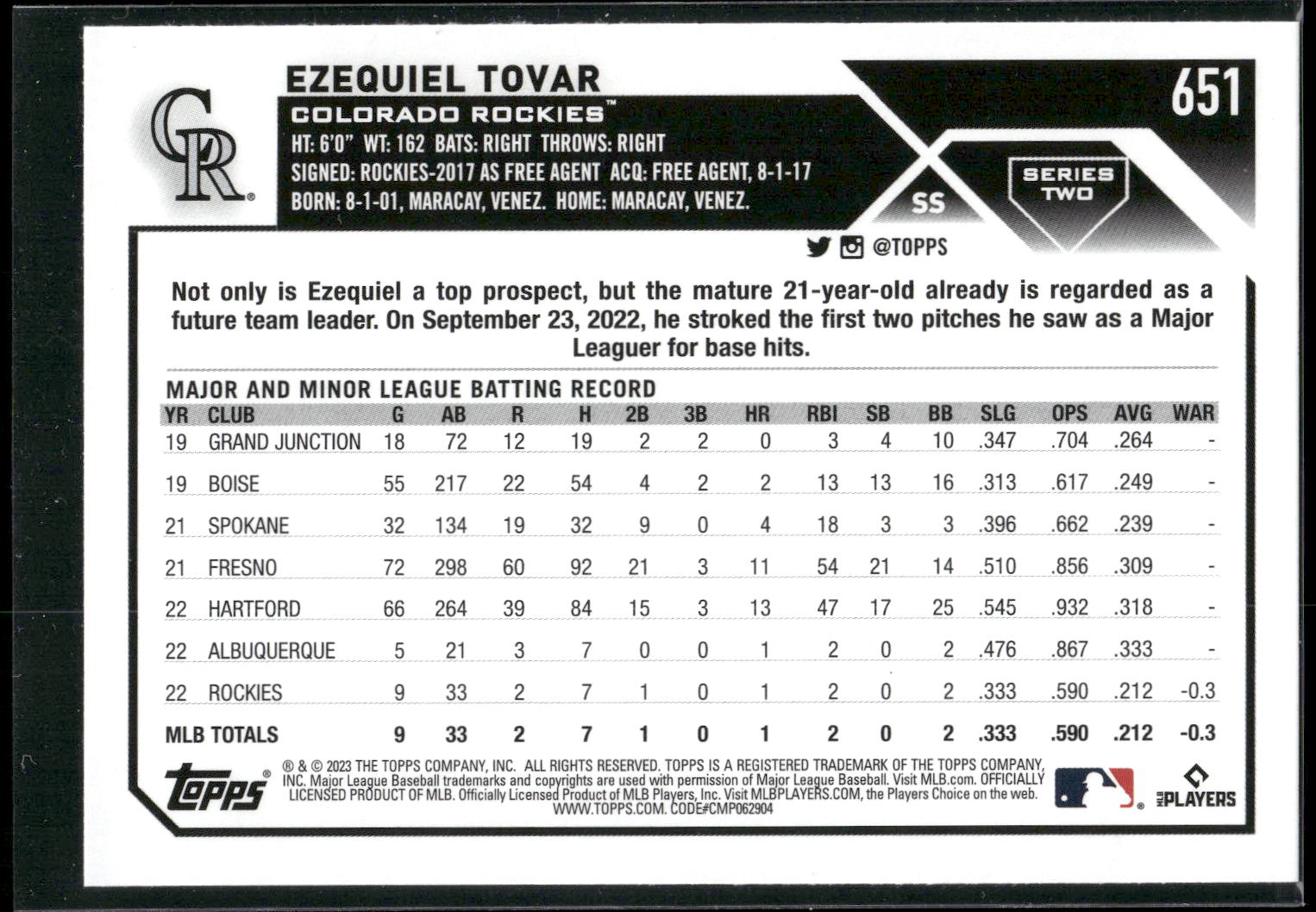 2023 Topps #651 Ezequiel Tovar