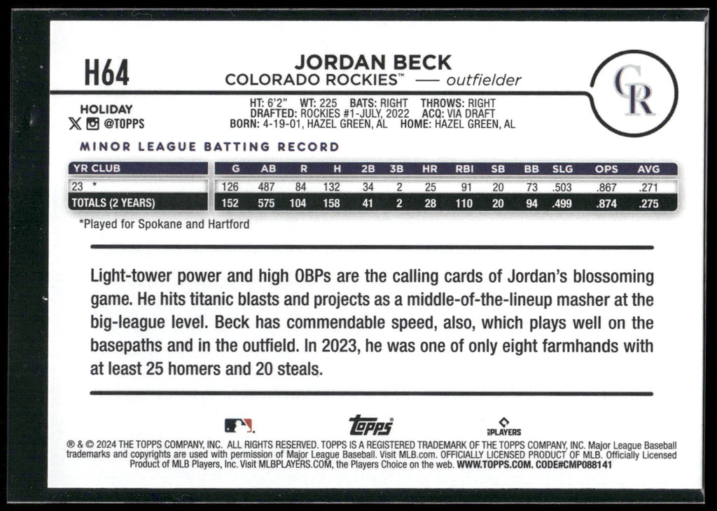 2024 Topps Holiday #H64 Jordan Beck