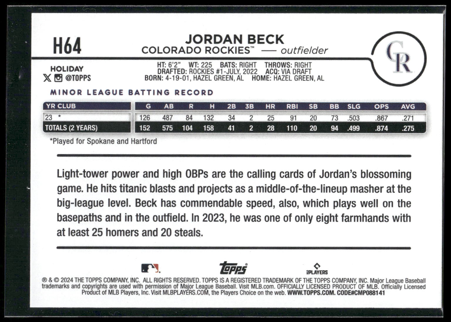 2024 Topps Holiday #H64 Jordan Beck