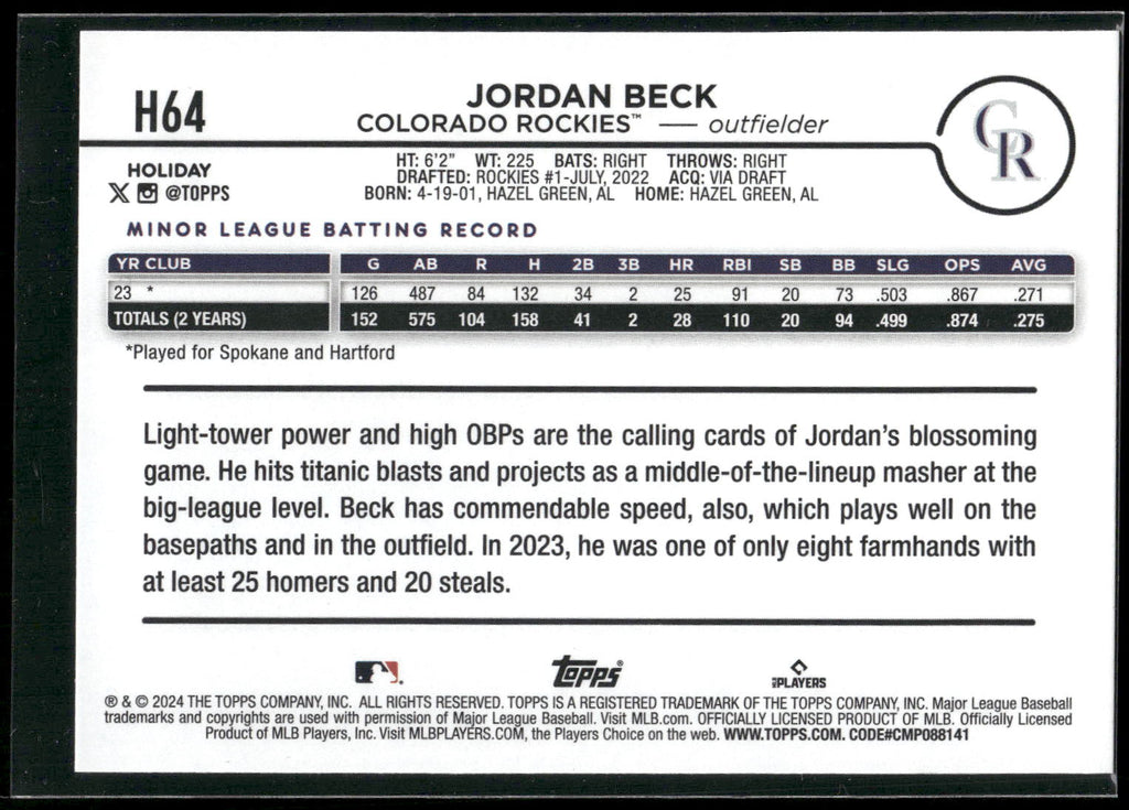 2024 Topps Holiday #H64 Jordan Beck
