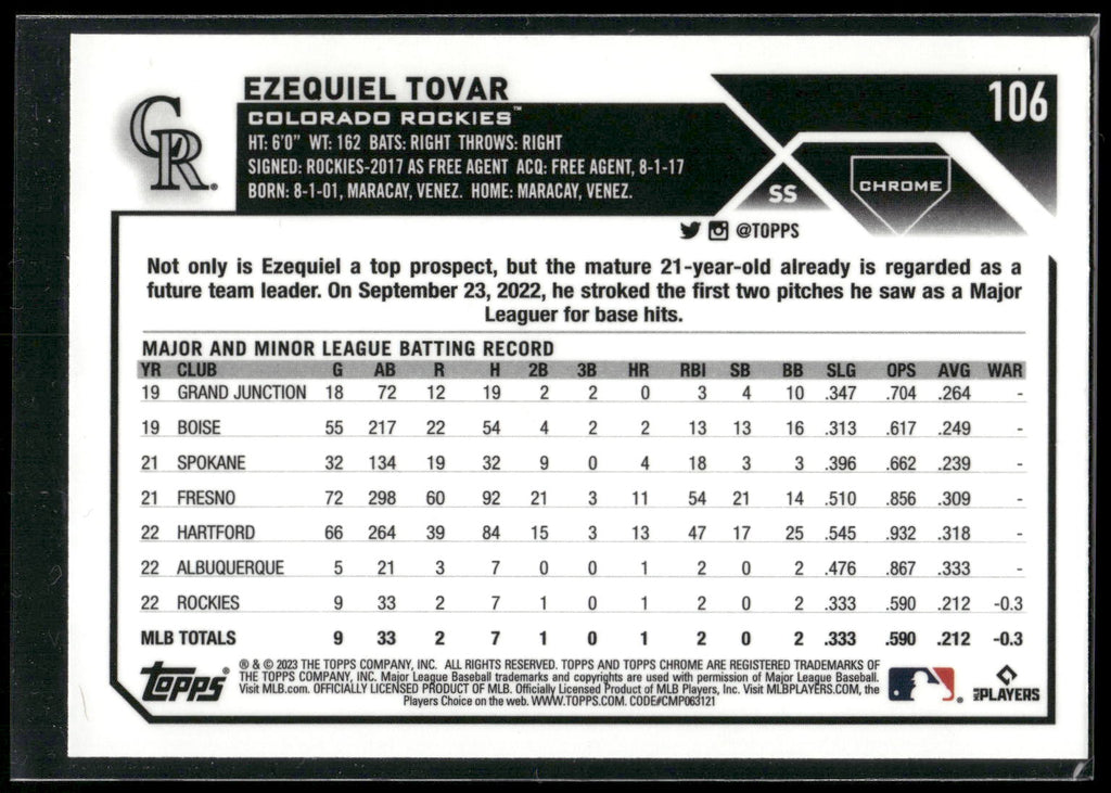 2023 Topps Chrome #106 Ezequiel Tovar