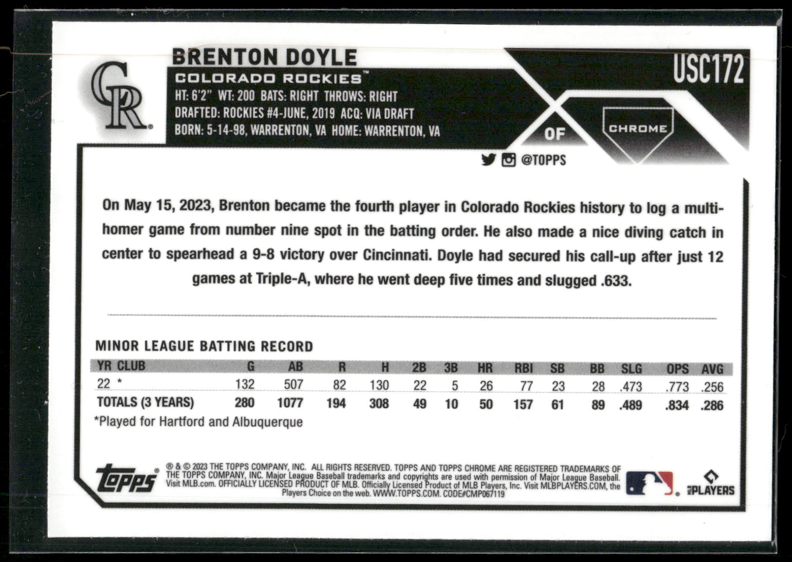 2023 Topps Chrome Update #USC172 Brenton Doyle