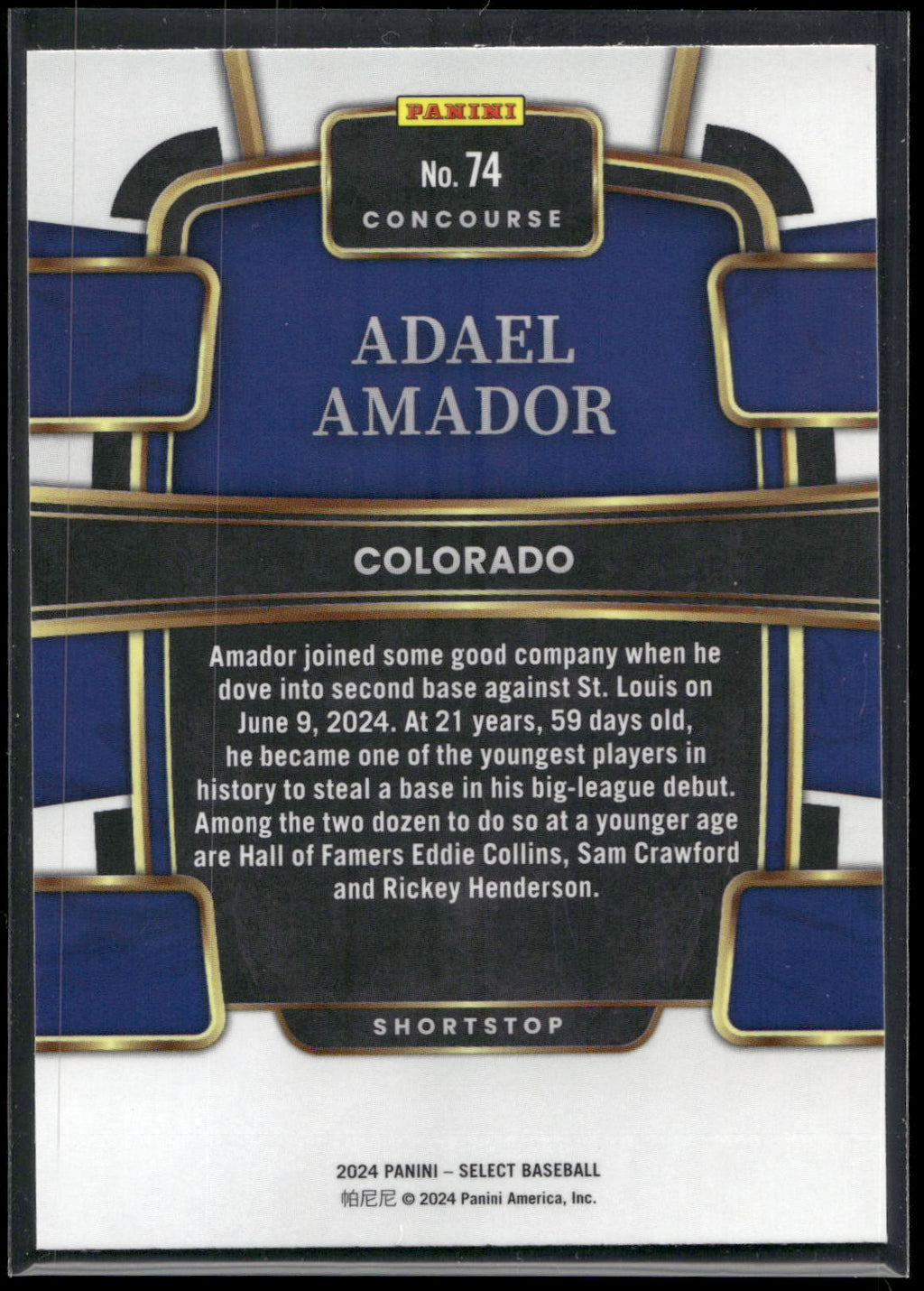 2024 Panini Select #74 Adael Amador