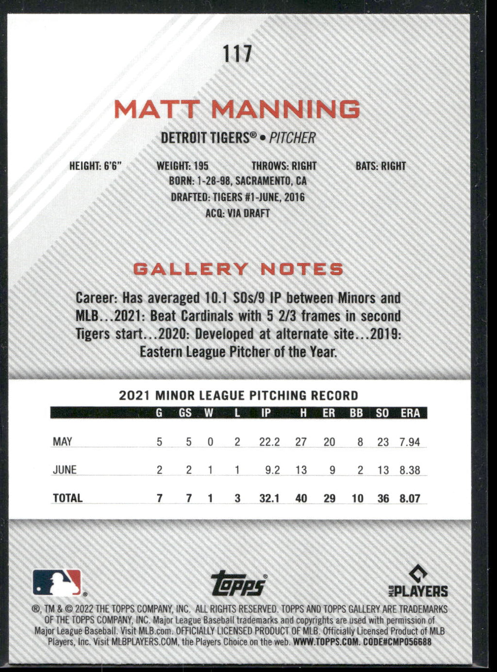 2022 Topps Gallery #117 Matt Manning