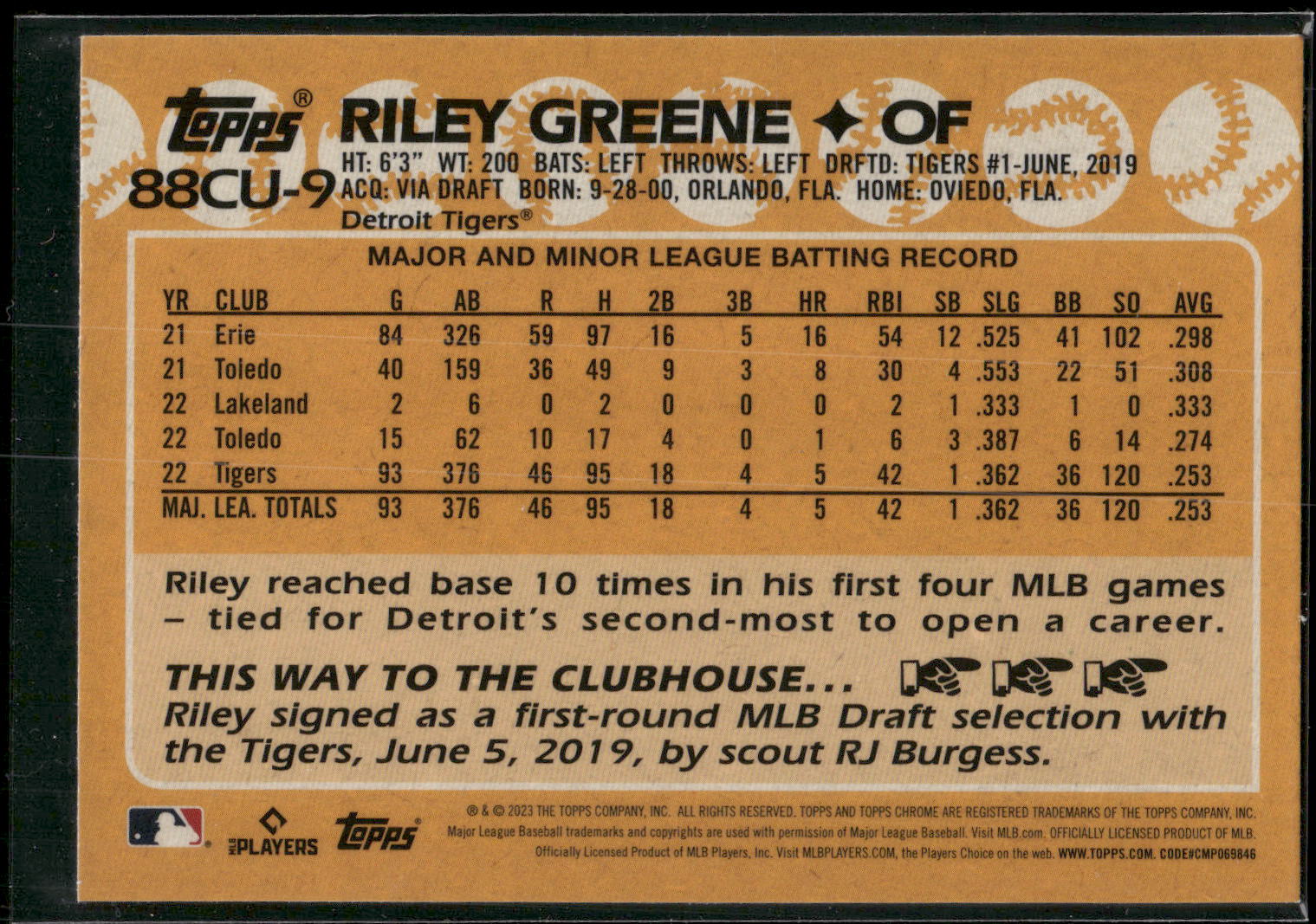 2023 Topps Chrome Update #88CU-9 Riley Greene 1988 Topps Baseball 35th