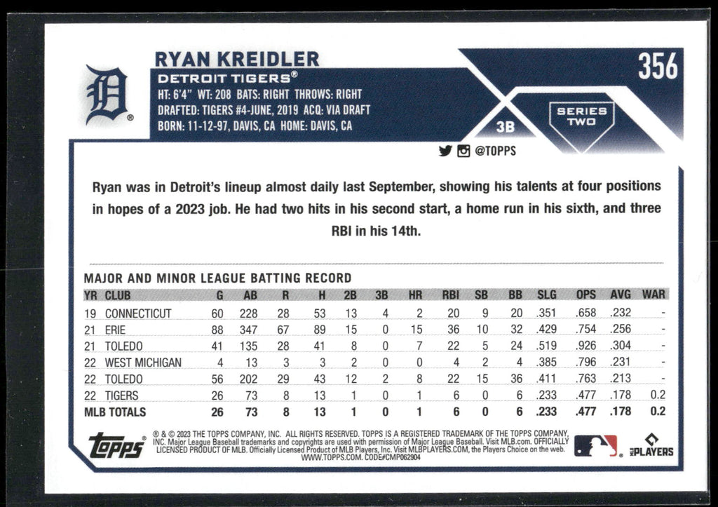 2023 Topps #356 Ryan Kreidler