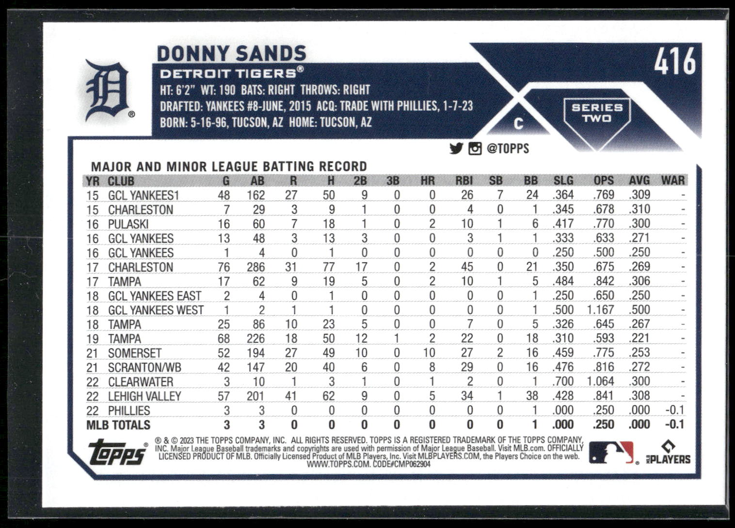 2023 Topps #416 Donny Sands